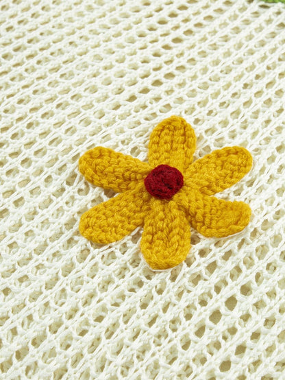 White Crochet Floral Hollow-out Summer Sweater Tee