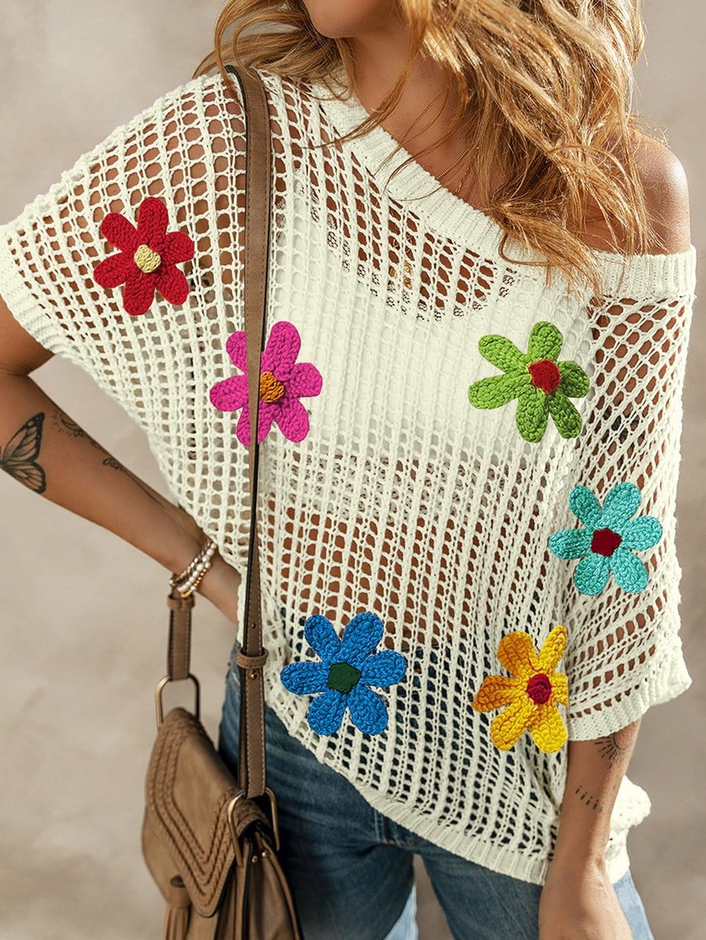 White Crochet Floral Hollow-out Summer Sweater Tee