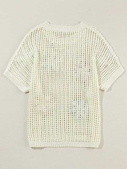 White Crochet Floral Hollow-out Summer Sweater Tee