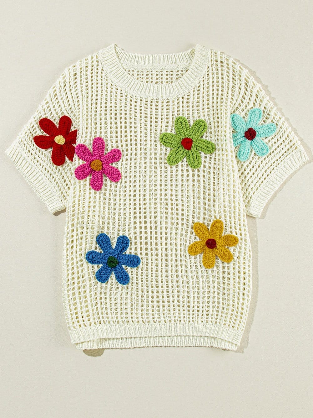 White Crochet Floral Hollow-out Summer Sweater Tee