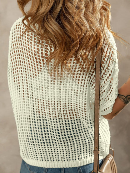White Crochet Floral Hollow-out Summer Sweater Tee
