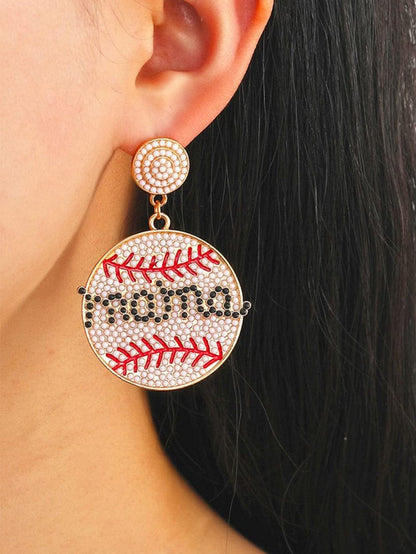 White Crystal mama Beaded Baseball Shape Earrings