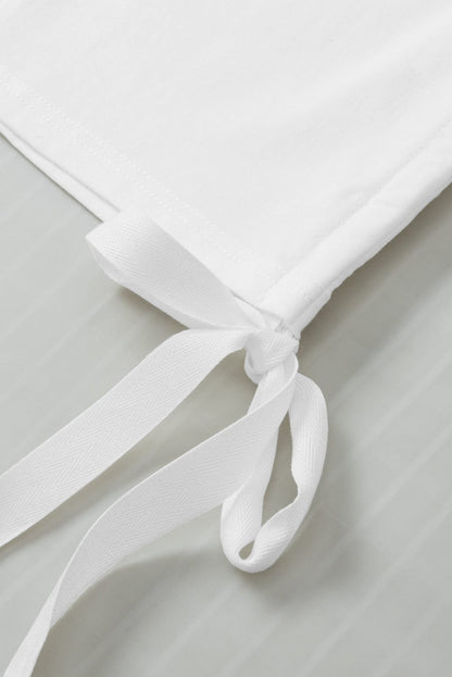 White Drawstring Side Short Sleeve Crew Neck Tee