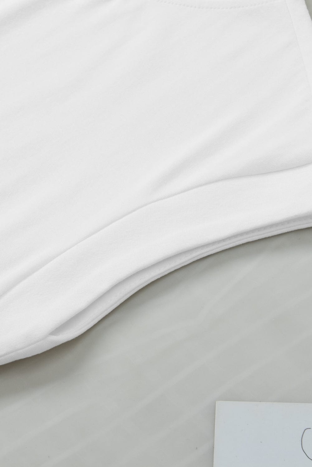 White Drawstring Side Short Sleeve Crew Neck Tee