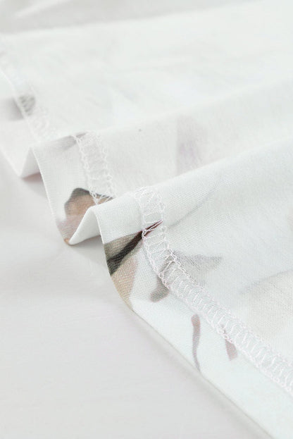 White Empire Waist Summer Floral Dress with Bell Sleeves