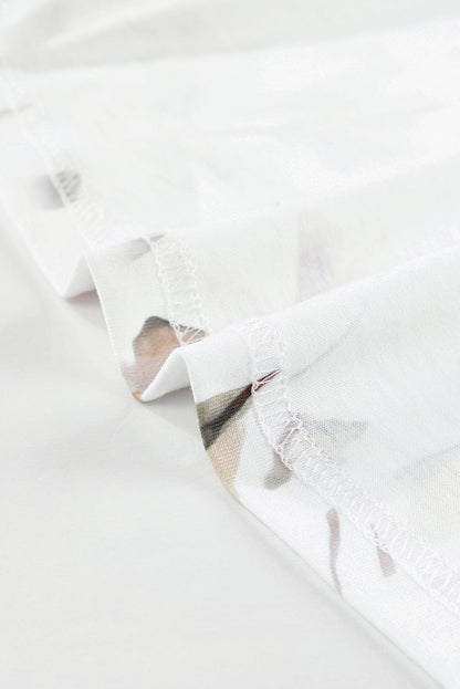 White Empire Waist Summer Floral Dress with Bell Sleeves