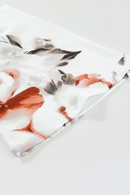 White Empire Waist Summer Floral Dress with Bell Sleeves