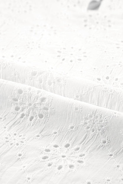 White Eyelet Embroidered Flutter Sleeve Cotton Blouse