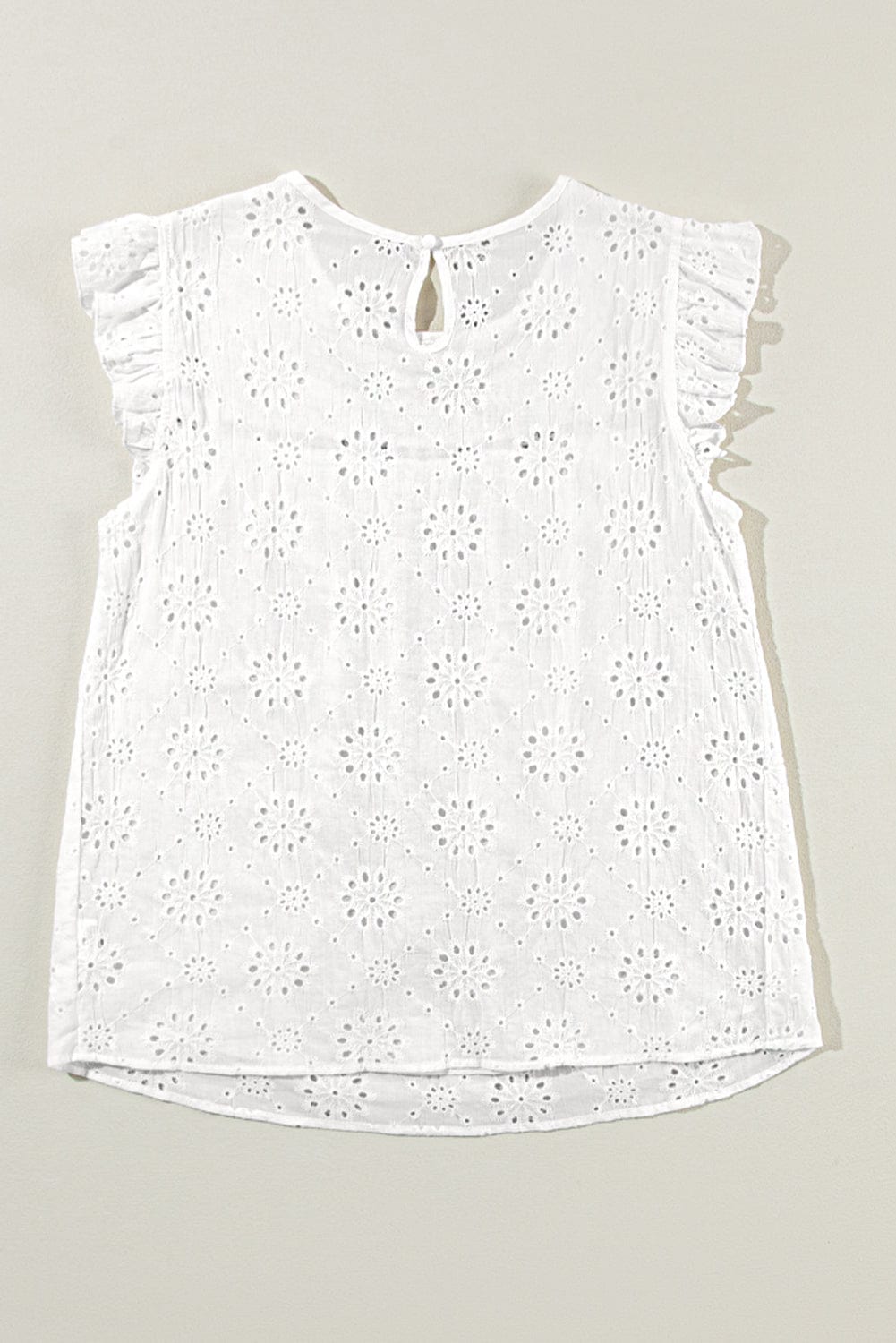 White Eyelet Embroidered Flutter Sleeve Cotton Blouse