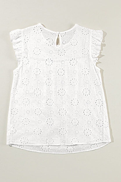 White Eyelet Embroidered Flutter Sleeve Cotton Blouse