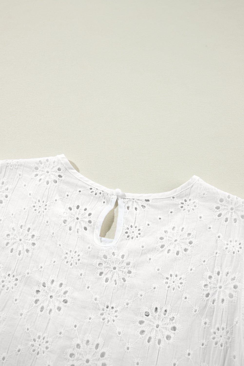 White Eyelet Embroidered Flutter Sleeve Cotton Blouse