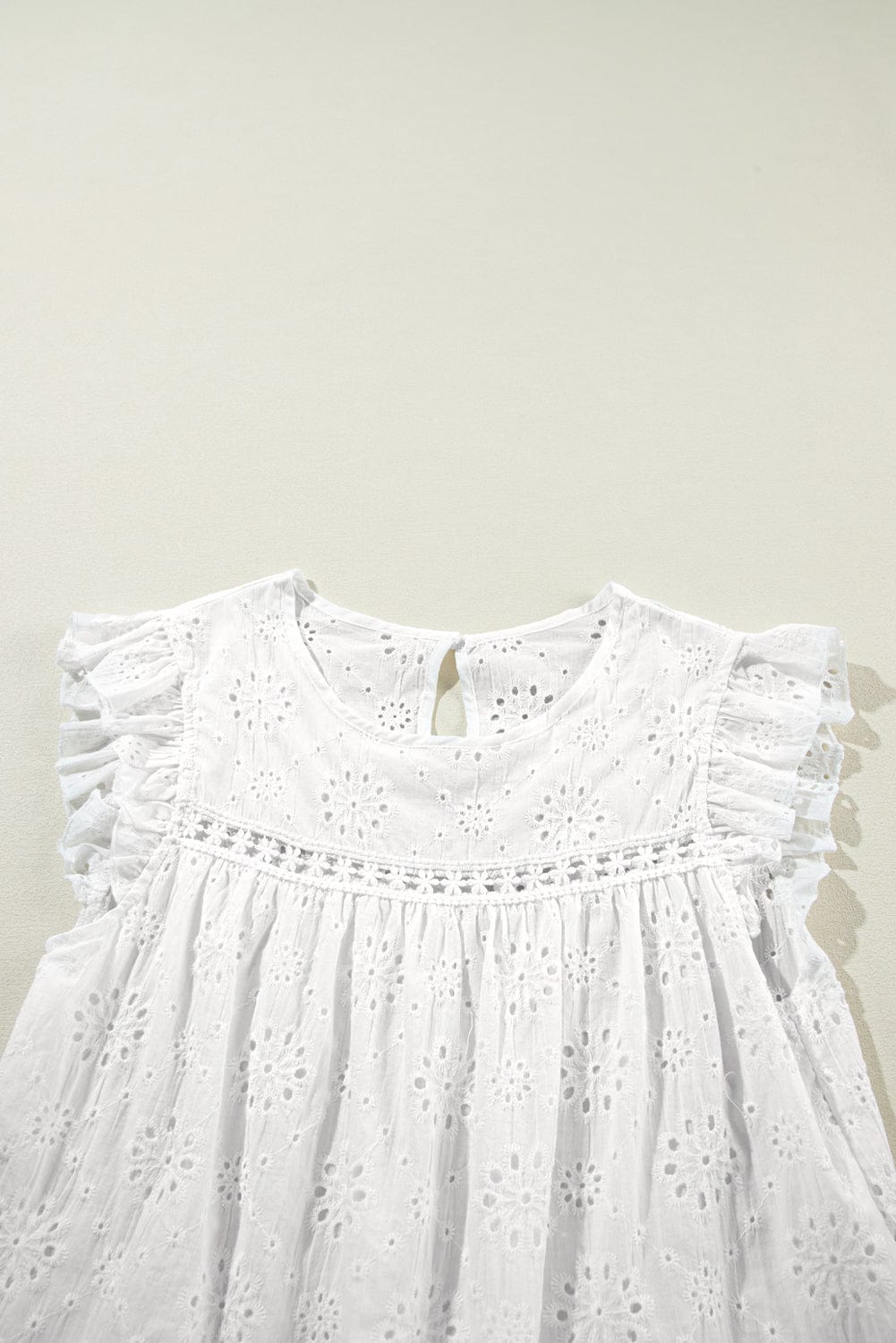 White Eyelet Embroidered Flutter Sleeve Cotton Blouse