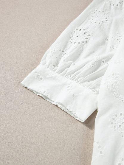 White Eyelet Floral Babydoll Shift Dress