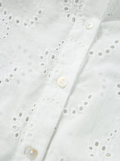 White Eyelet Floral Babydoll Shift Dress