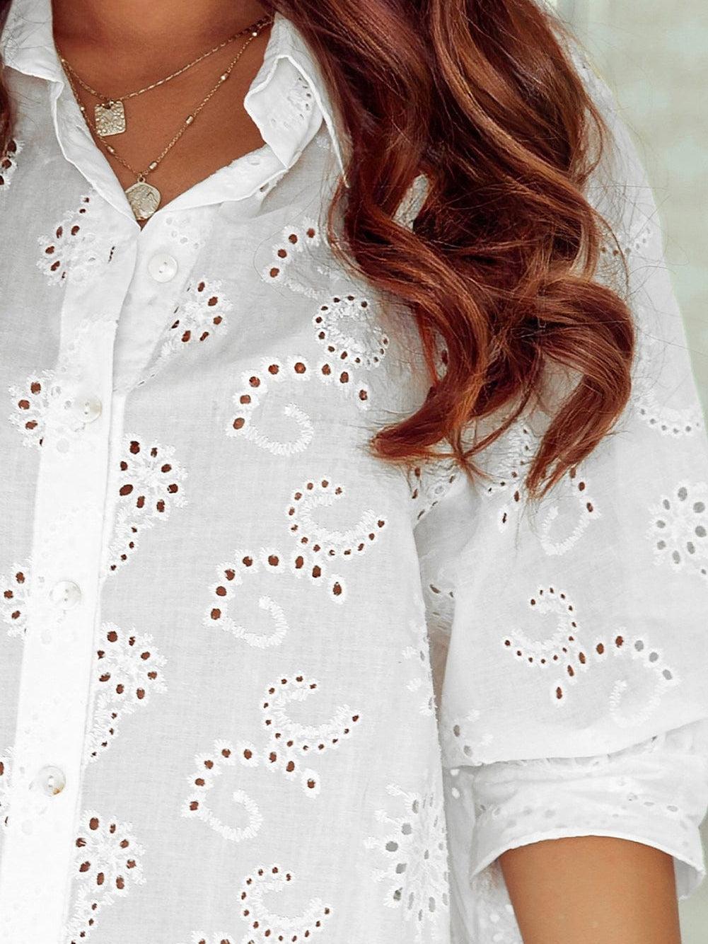 White Eyelet Floral Babydoll Shift Dress