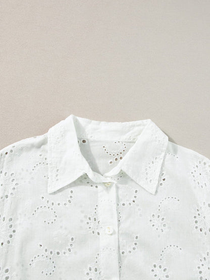 White Eyelet Floral Babydoll Shift Dress