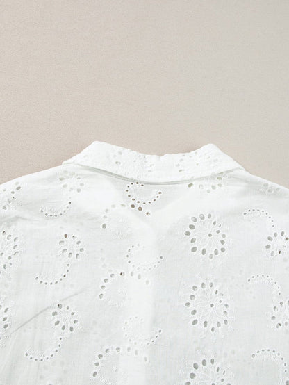 White Eyelet Floral Babydoll Shift Dress