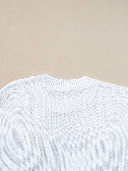 White Floral Crochet Knit Short Sleeve Sweater - Chic and Versatile