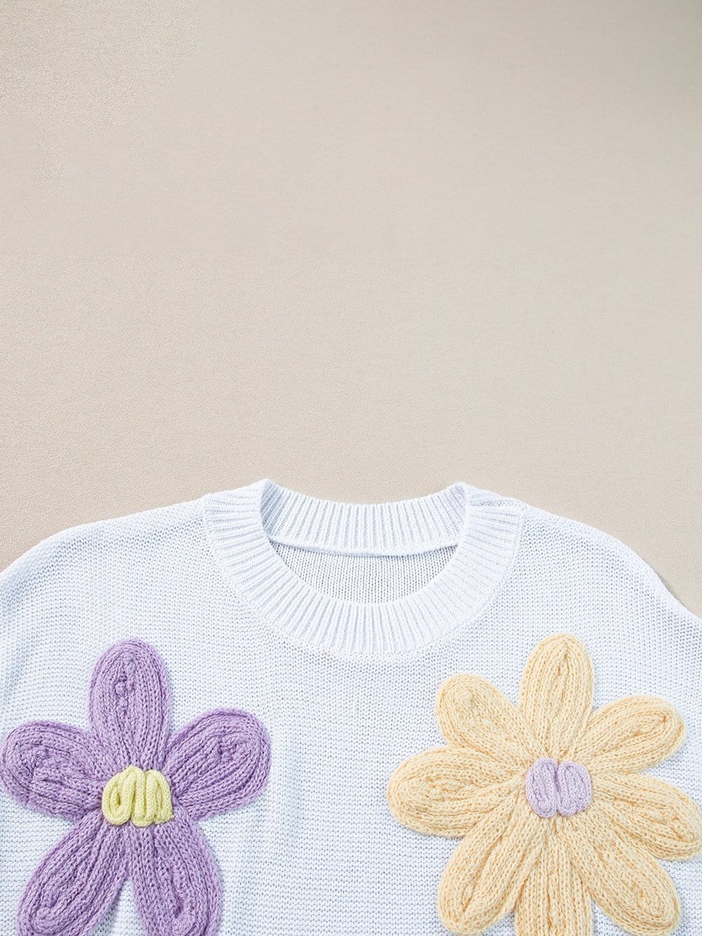 White Floral Crochet Knit Short Sleeve Sweater - Chic and Versatile