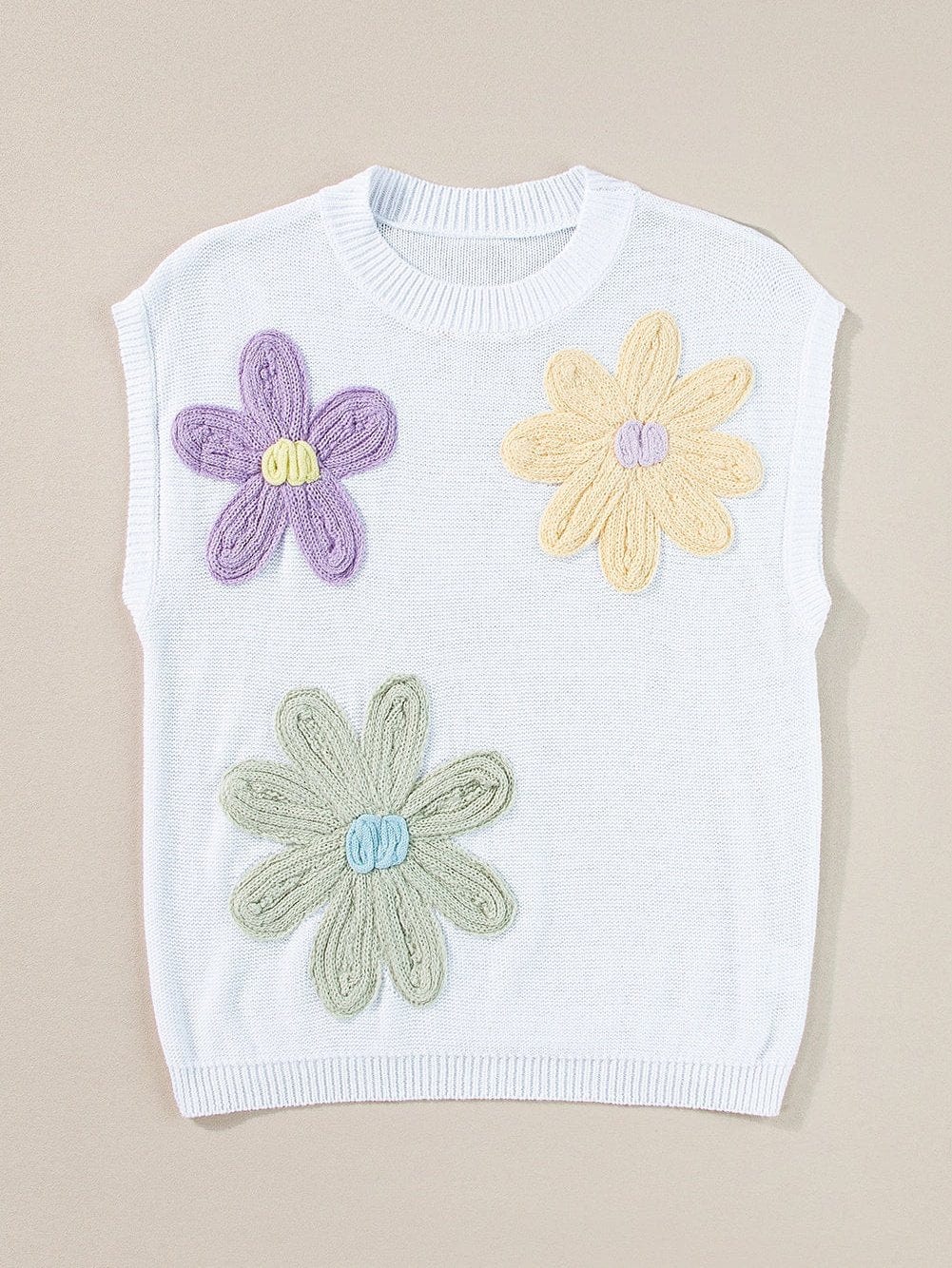 White Floral Crochet Knit Short Sleeve Sweater - Chic and Versatile