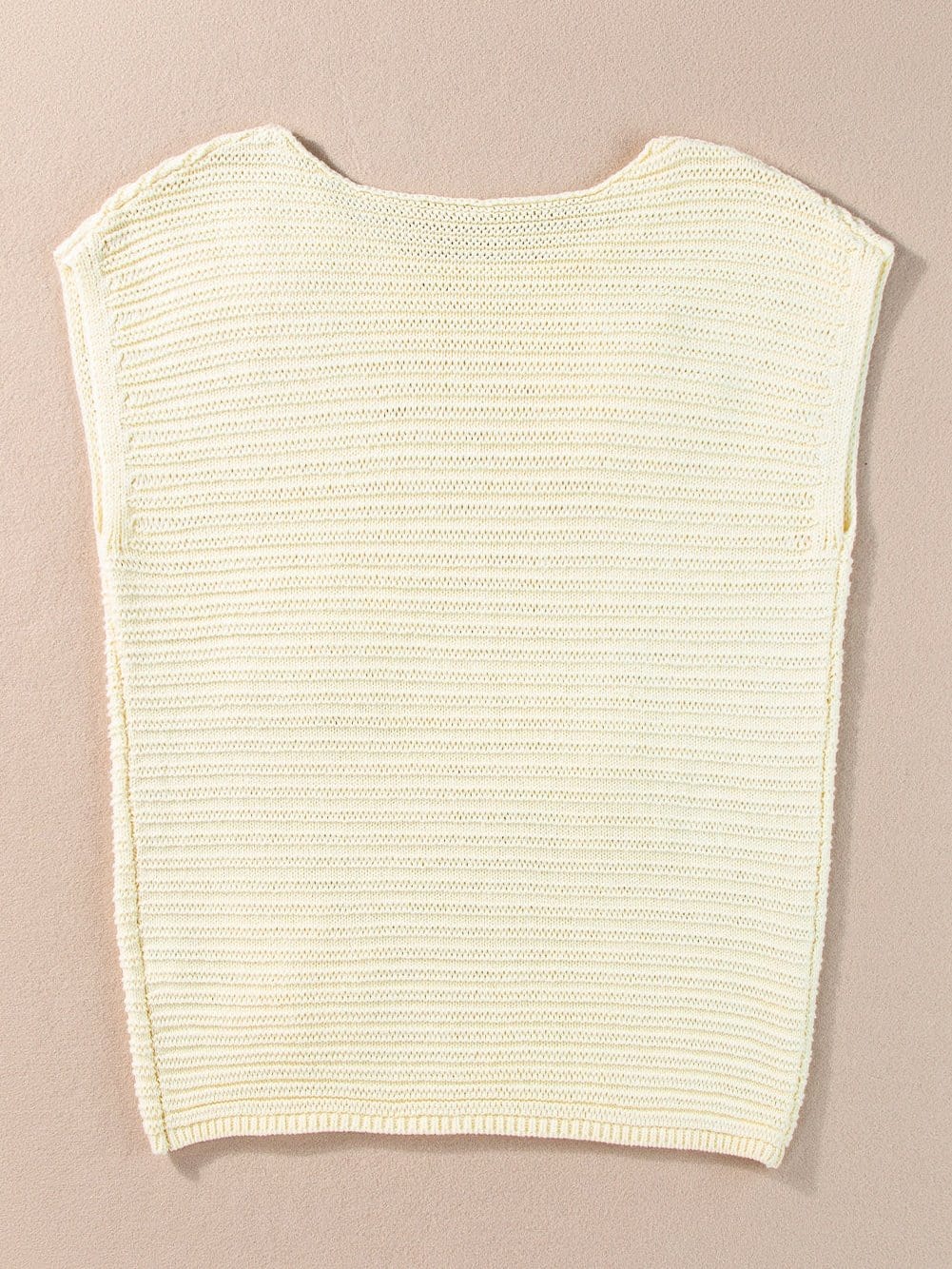 White Floral Crochet Sleeveless Knit Top with Round Neck