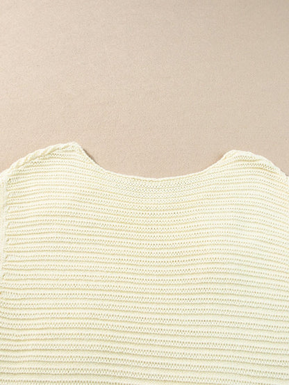 White Floral Crochet Sleeveless Knit Top with Round Neck