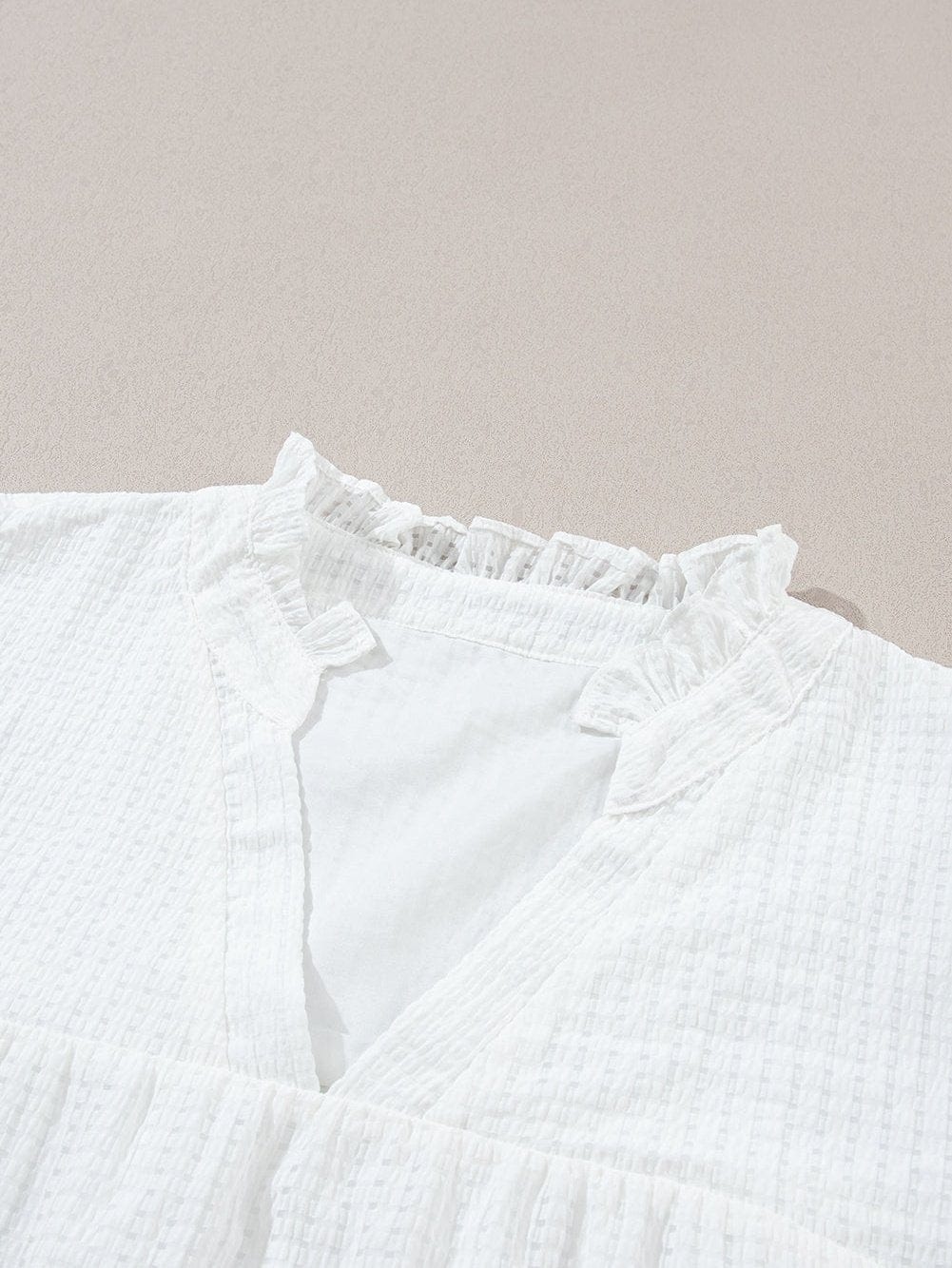 White Floral Embroidered Puff Sleeve V-Neck Mesh Detail Blouse