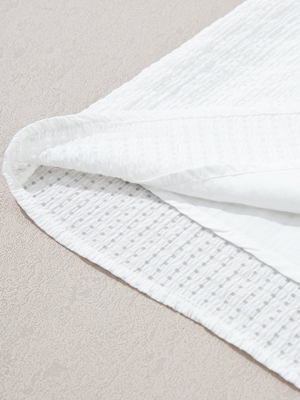 White Floral Embroidered Puff Sleeve V-Neck Mesh Detail Blouse