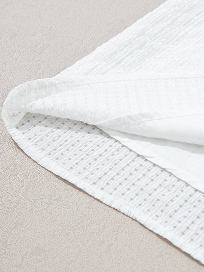 White Floral Embroidered Puff Sleeve V-Neck Mesh Detail Blouse