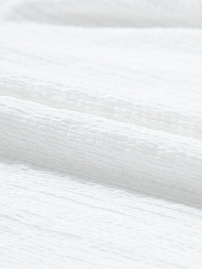 White Floral Embroidered Puff Sleeve V-Neck Mesh Detail Blouse