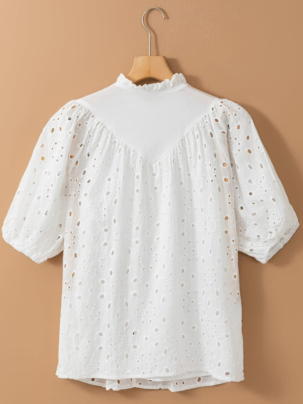 White Floral Embroidered Sheer Puff Sleeve Top