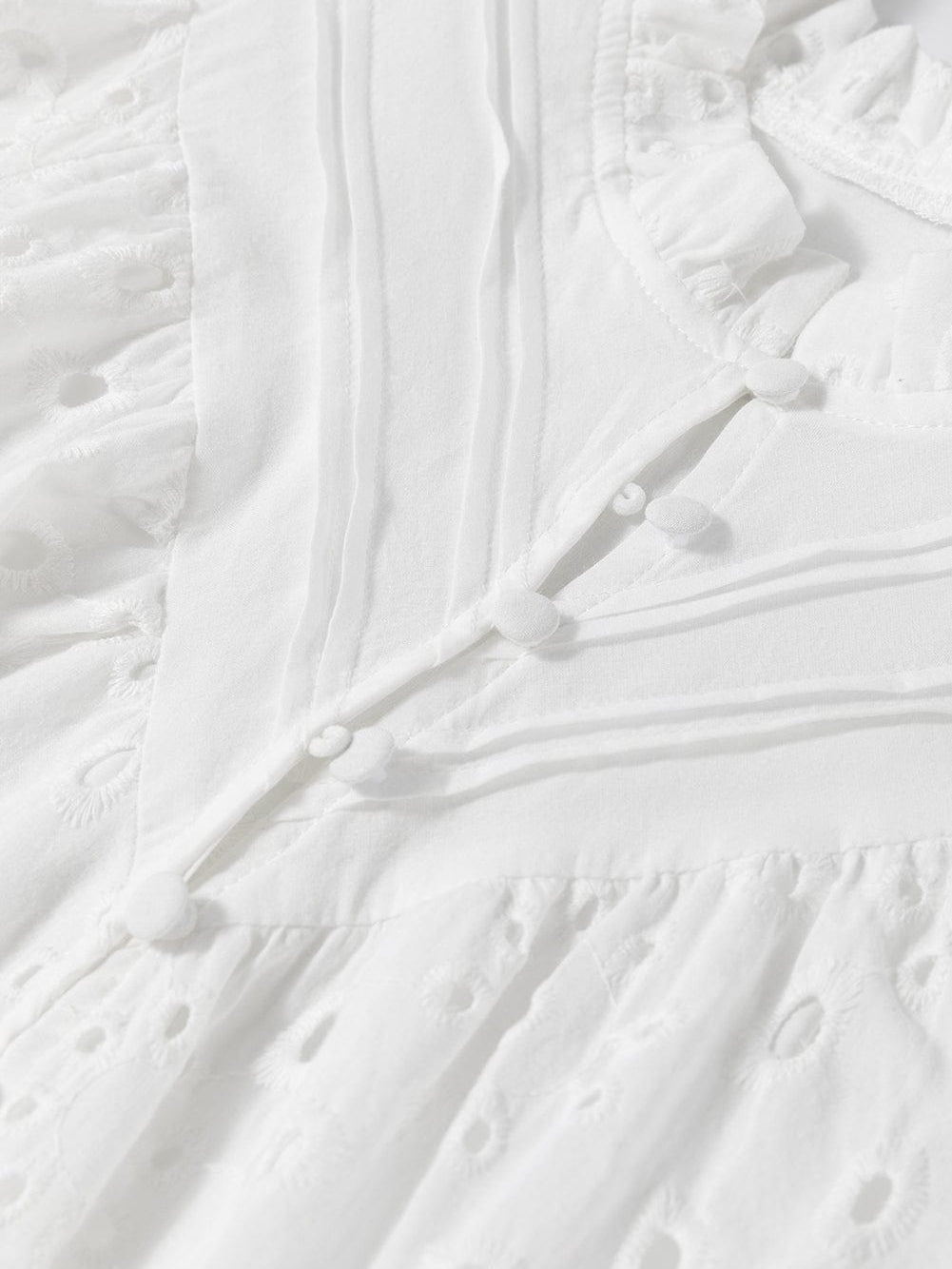 White Floral Embroidered Sheer Puff Sleeve Top