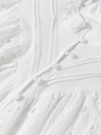 White Floral Embroidered Sheer Puff Sleeve Top