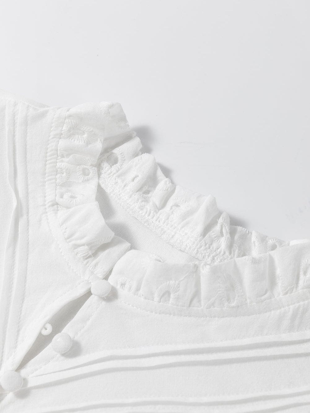 White Floral Embroidered Sheer Puff Sleeve Top