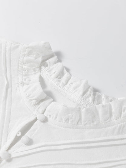 White Floral Embroidered Sheer Puff Sleeve Top