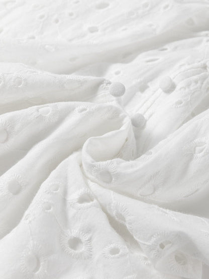 White Floral Embroidered Sheer Puff Sleeve Top