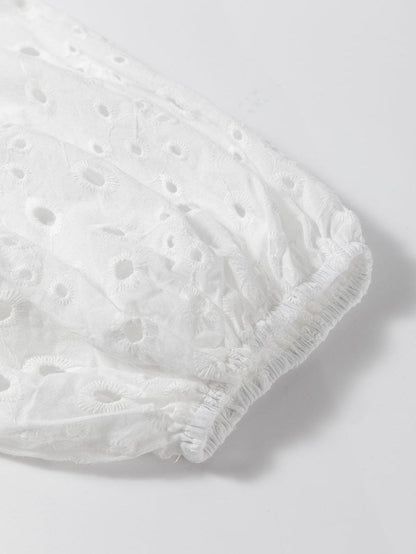 White Floral Embroidered Sheer Puff Sleeve Top