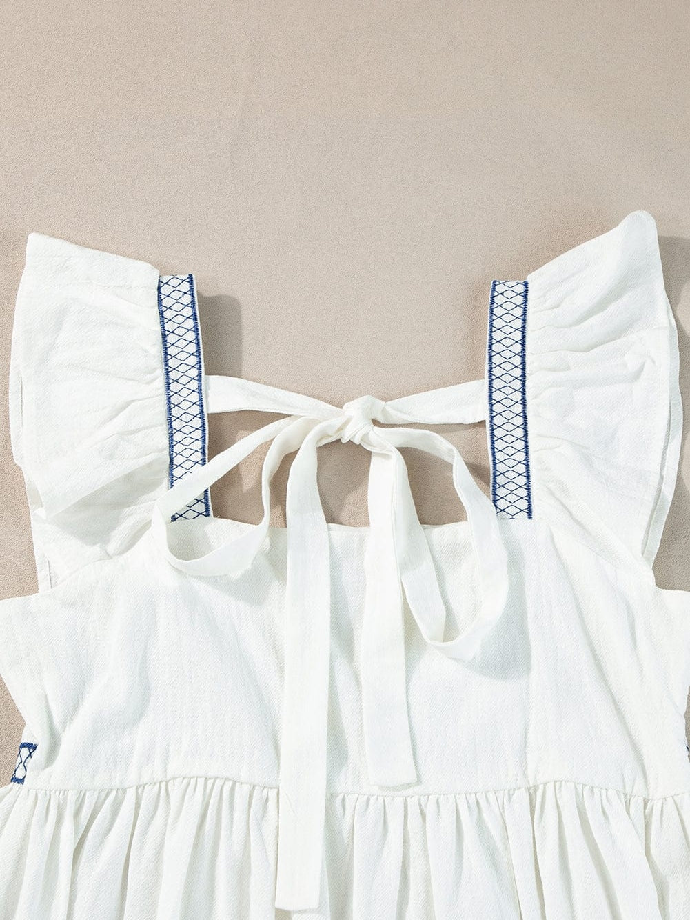 White Floral Embroidered Square Neck Peplum Top