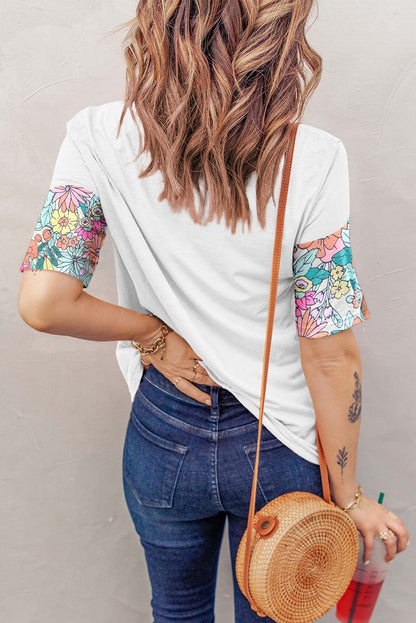 White Floral Patchwork Short Sleeve Tee - Southern Belle Style