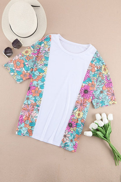 White Floral Patchwork Short Sleeve Tee - Southern Belle Style
