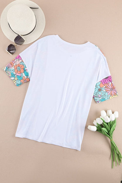 White Floral Patchwork Short Sleeve Tee - Southern Belle Style