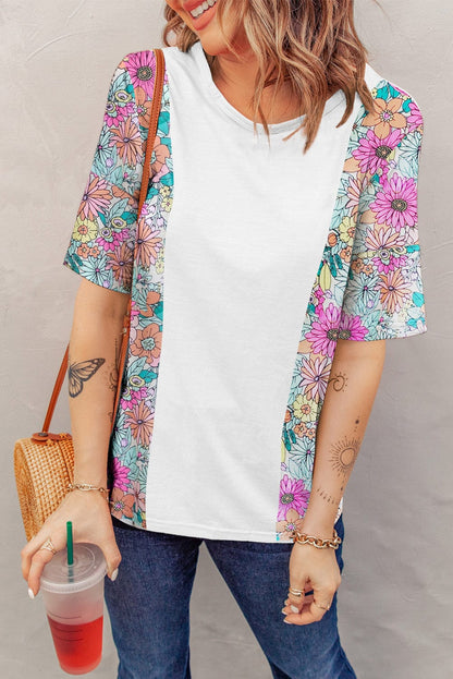 White Floral Patchwork Short Sleeve Tee - Southern Belle Style