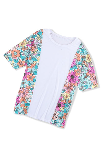White Floral Patchwork Short Sleeve Tee - Southern Belle Style