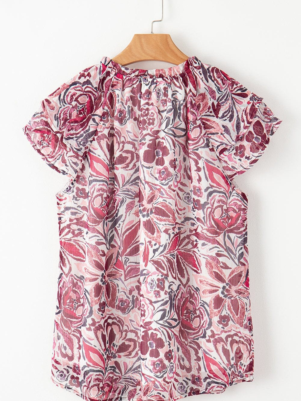 White Floral V-Neck Blouse with Ruffled Sleeves