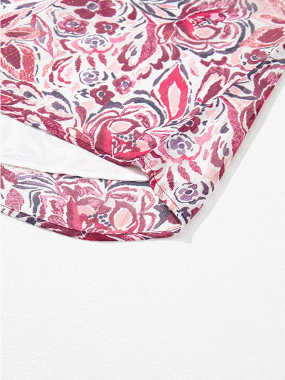 White Floral V-Neck Blouse with Ruffled Sleeves