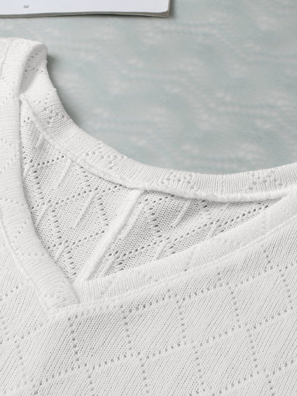 White Flowy Knit V Neck Blouse