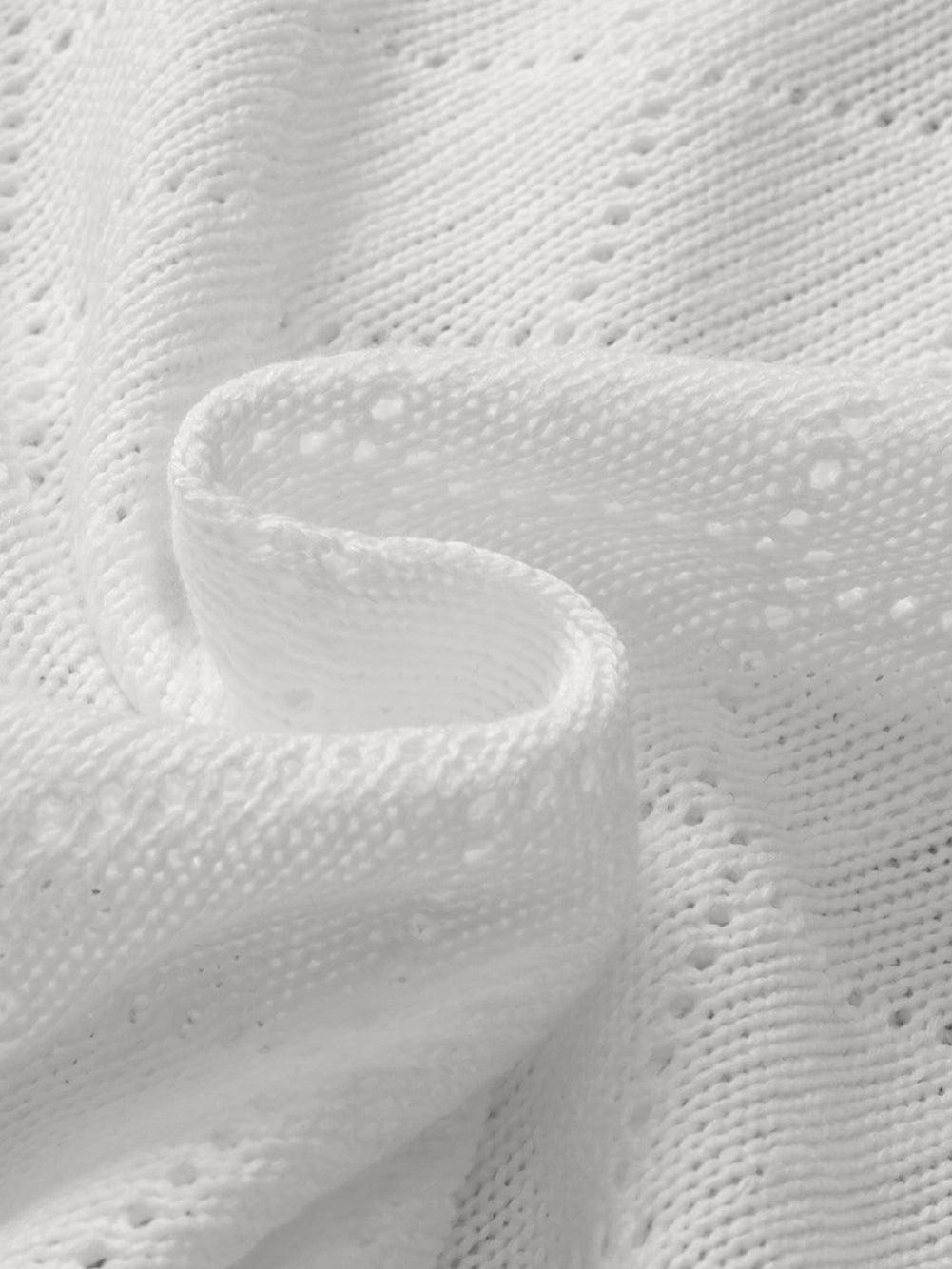 White Flowy Knit V Neck Blouse