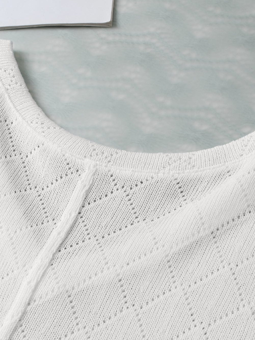 White Flowy Knit V Neck Blouse