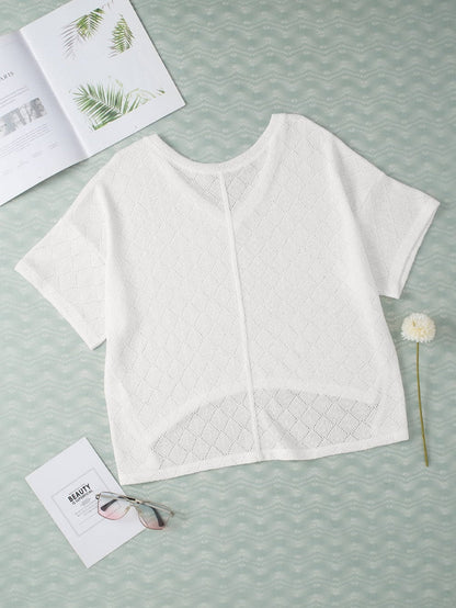 White Flowy Knit V Neck Blouse