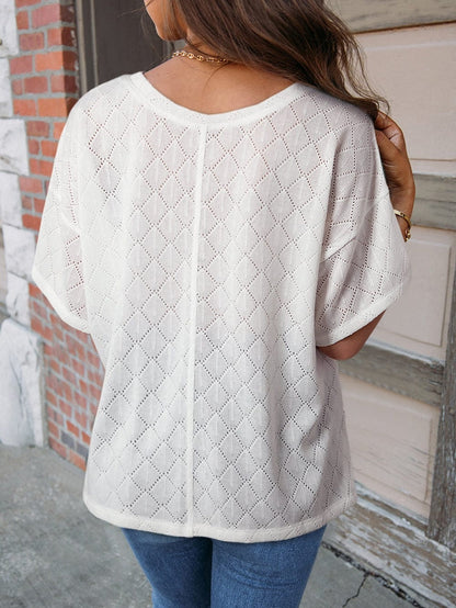 White Flowy Knit V Neck Blouse